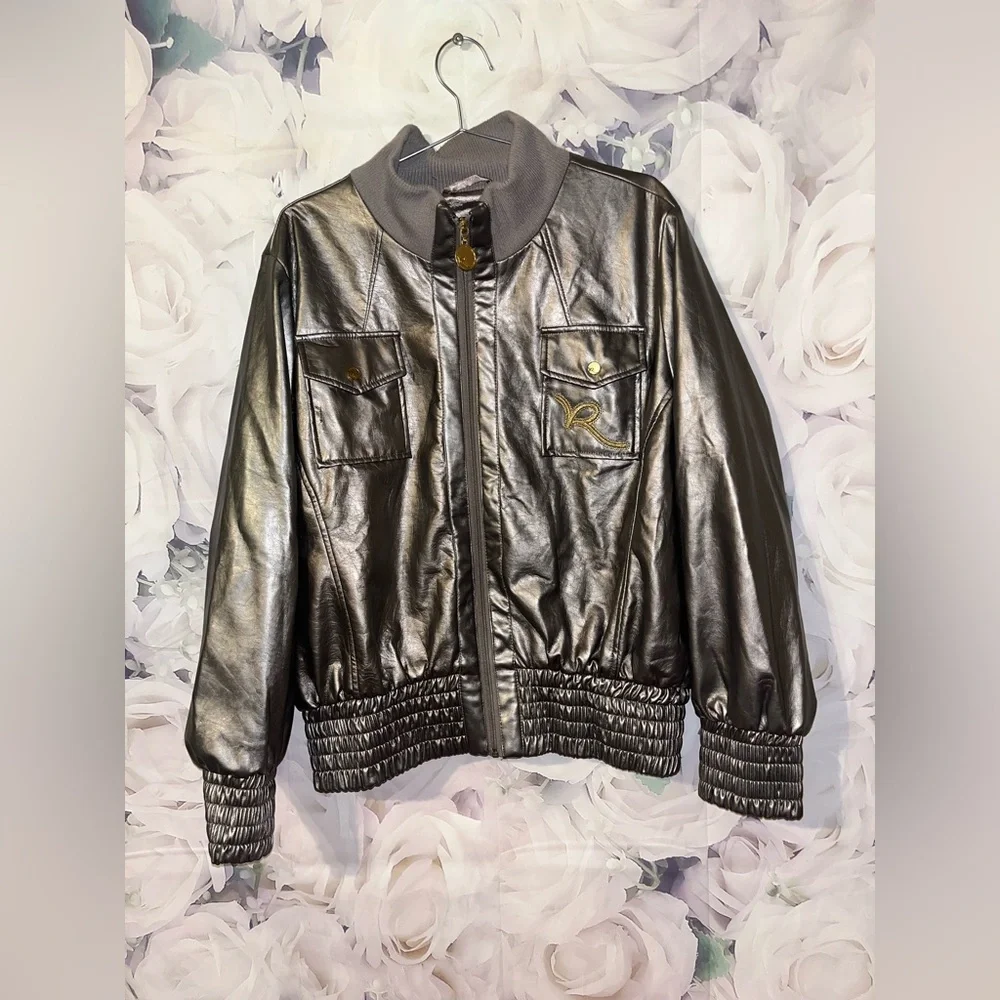 Vintage Rocawear Metallic Gold Jacket Faux Leather Y2K Bomber Women’s Size 1X - Picture 1 of 8